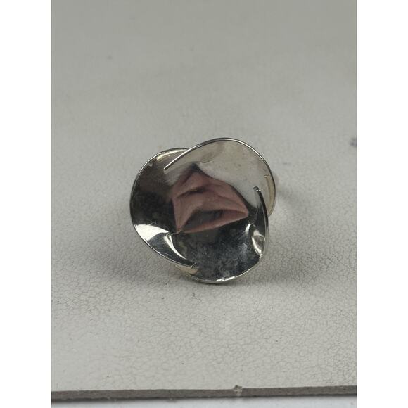 Abstract Flower Modernist Sterling Silver Ring Adjustable Size 8, 9, 10 - Picture 4 of 11